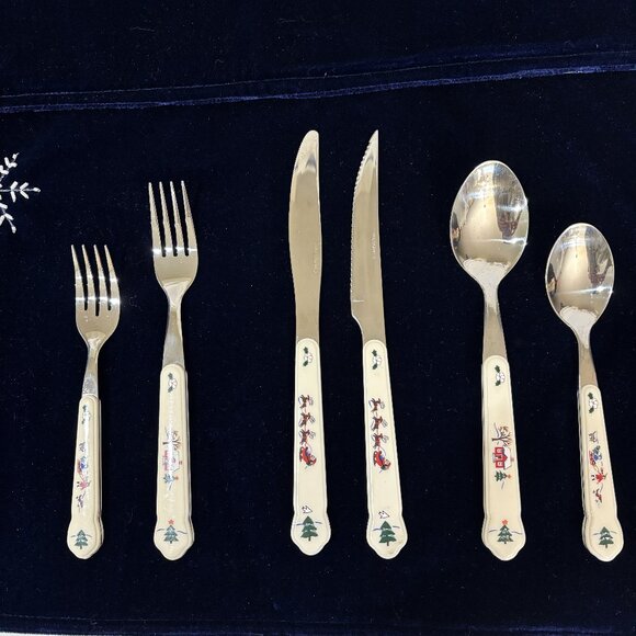 Pfaltzgraff “Snowy Village” 24 Pc Stainless Flatware Set Vintage - Picture 3 of 15